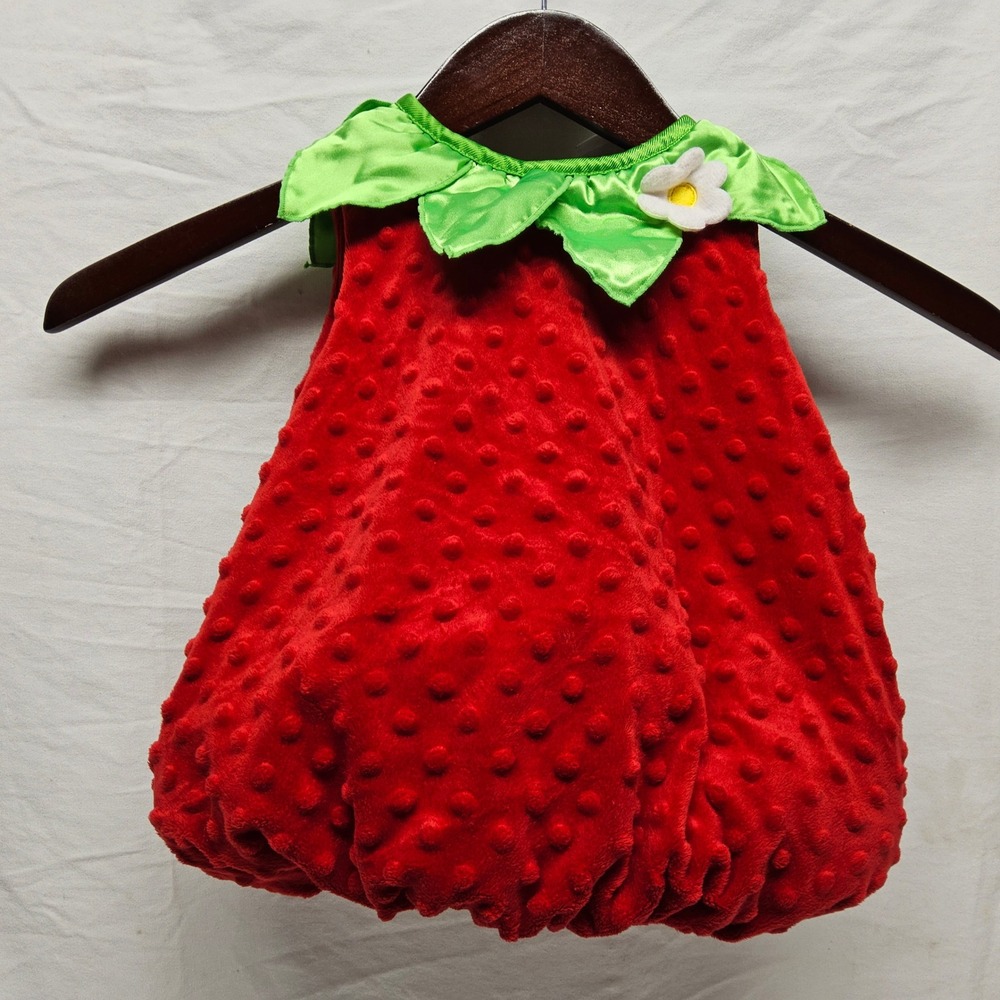 Authentic Kids Strawberry Costume Baby Girl 12M Red‎ Plush Minky Bubble Outfit